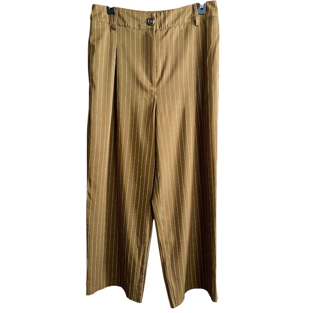 SHEIN Brown Pinstripe Wide Leg  Women's Trouser Pants - large